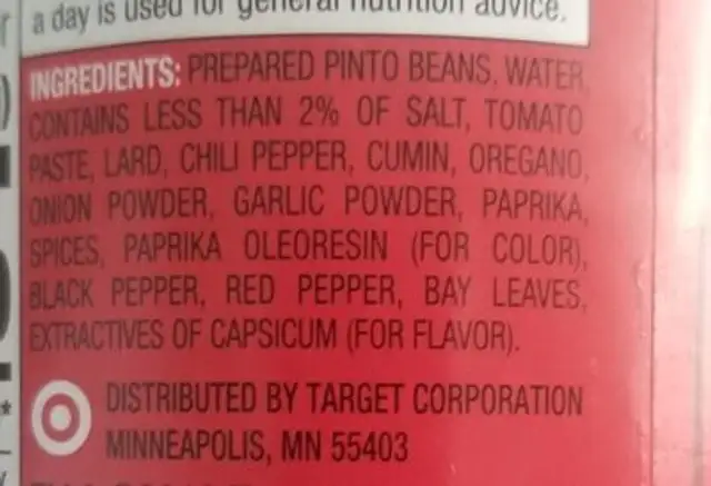 Refried beans ingredients label