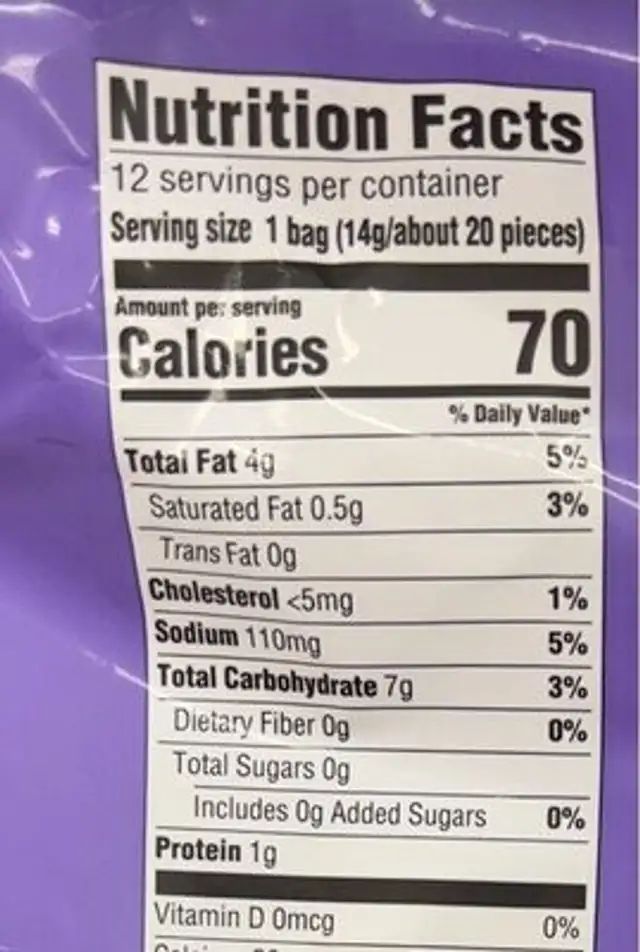 White chedder baked corn puffs nutrition facts table