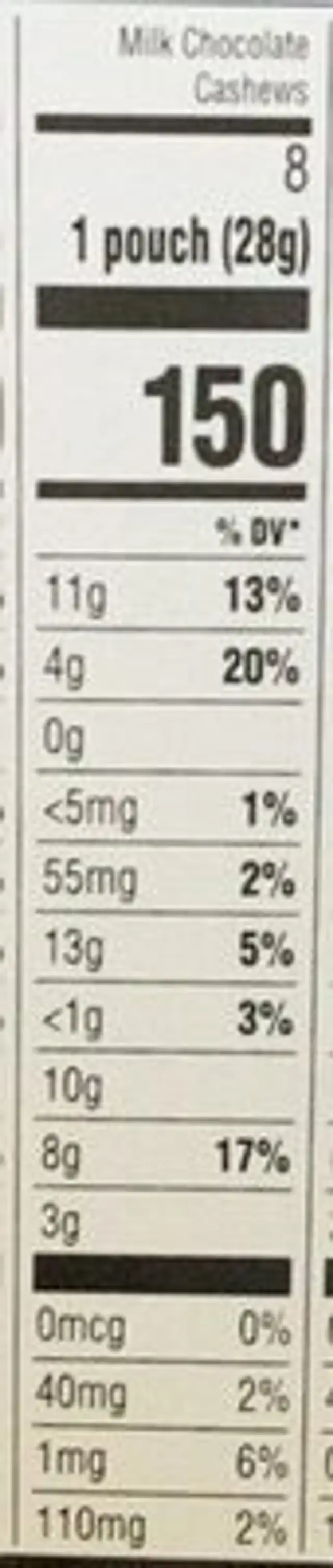 Almonds & Cashews Variety Pack nutrition facts table