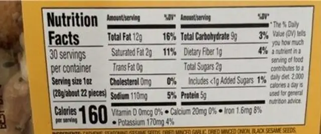 Everything seasoned Cashews nutrition facts table