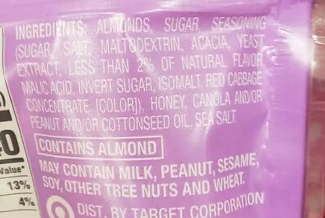 Honey & Lavender Glazed Almonds ingredients label