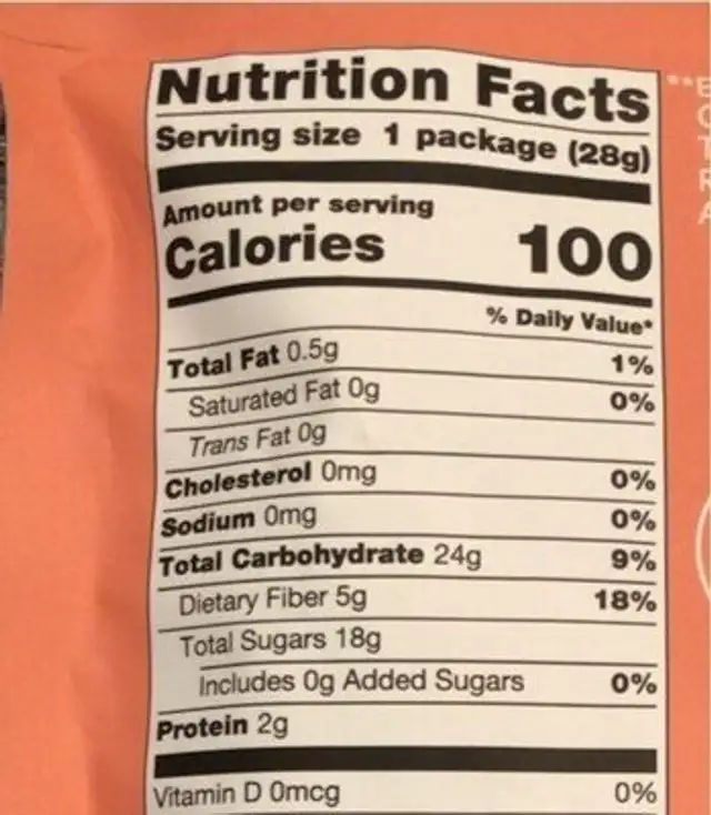 Freeze-dried fruit blend nutrition facts table