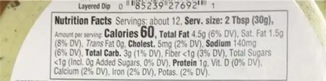 Taco Dip Layered nutrition facts table