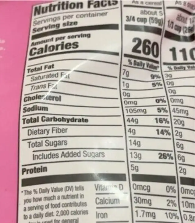 Strawberry shortcake granola nutrition facts table