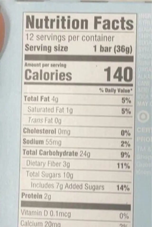 Cookies & creme nutrition facts table