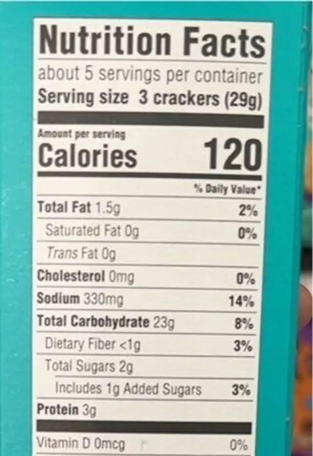 Flatbread Crackers nutrition facts table