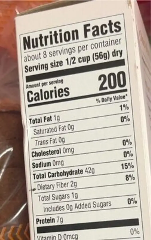 Elbows nutrition facts table