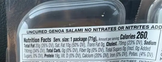 Uncured genoa salmi & cheddwr cheese nutrition facts table