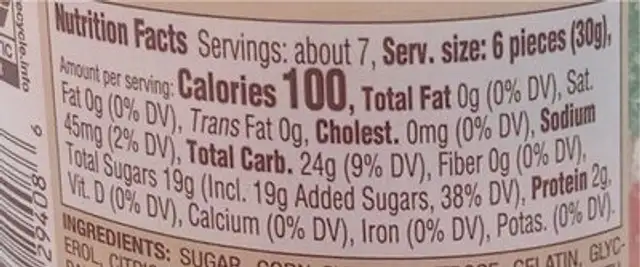 Gummi popsicles nutrition facts table