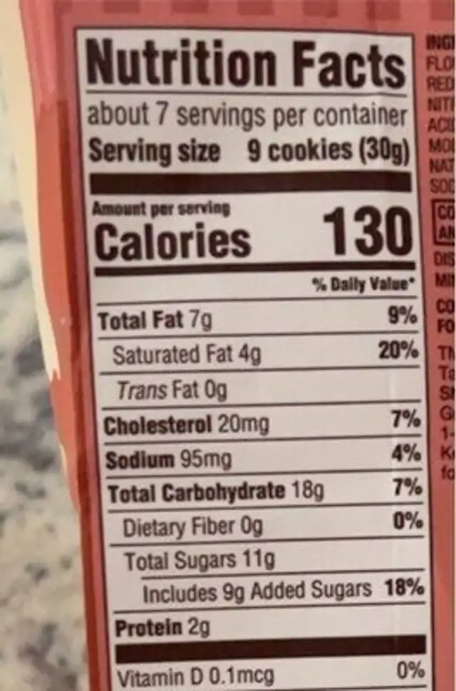 Cinnamon churro cookie bites nutrition facts table