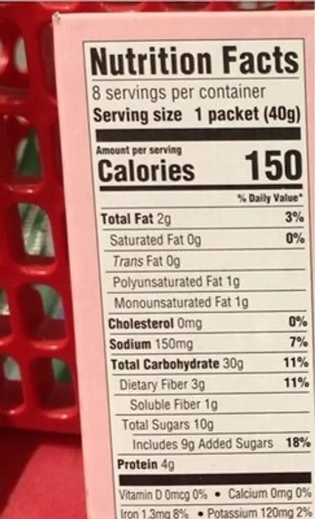 Strawberry banana oatmeal nutrition facts table