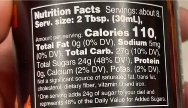 vanilla bean- infused nutrition facts table