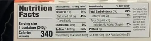 Non-dairy Mac & Cheeze nutrition facts table
