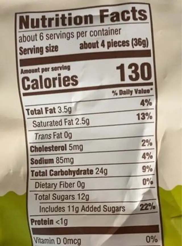 apple caramels nutrition facts table