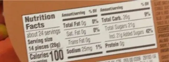 Autumn candy mix nutrition facts table