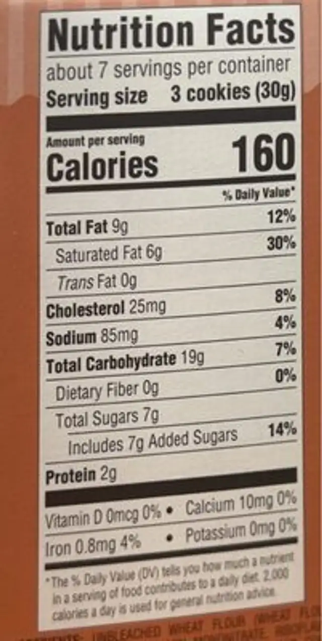 Maple Shortbread Cookies nutrition facts table