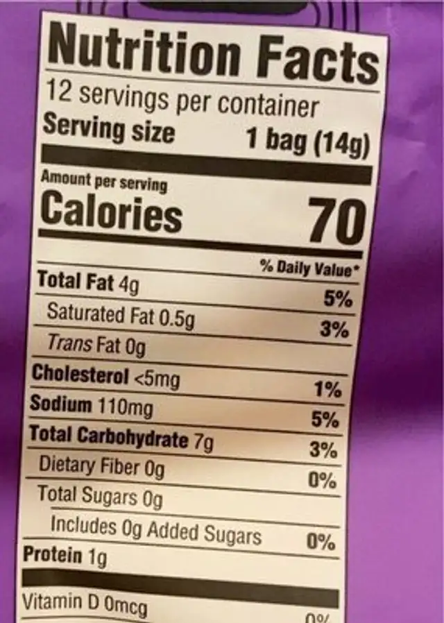 White cheddar baked corn puffs nutrition facts table