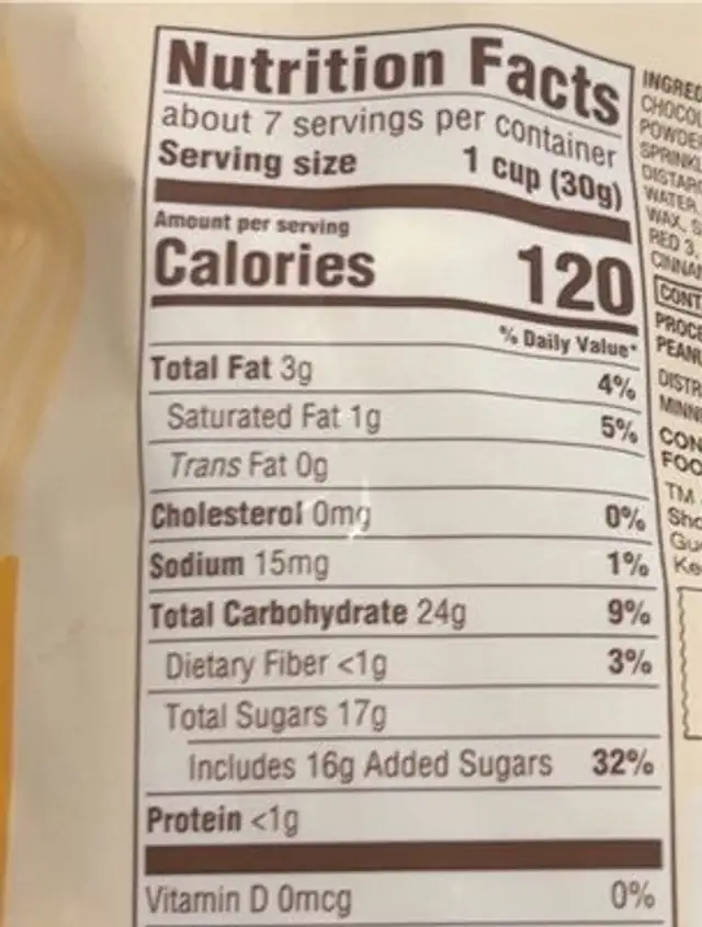 White chicolate pumpkin spice poocorn nutrition facts table