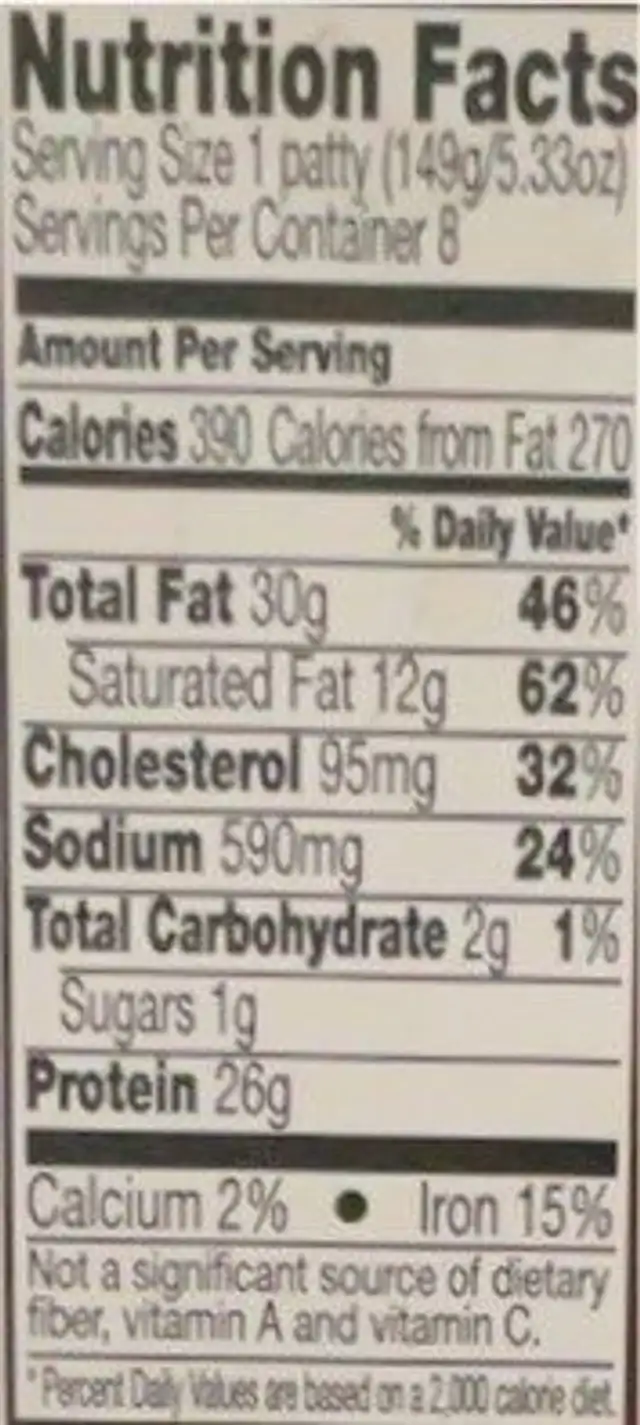 Steakhouse Seasoned Beef Patties nutrition facts table