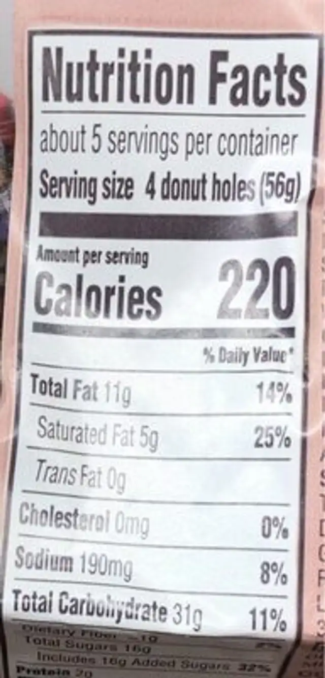 Chocolate Donut Holes nutrition facts table