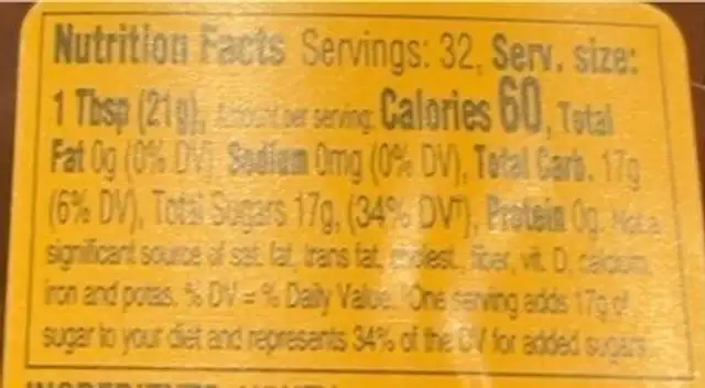 Clover honey nutrition facts table