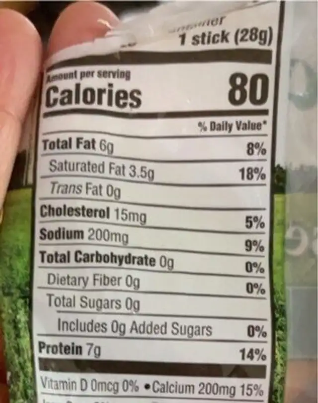 Organic String Cheese nutrition facts table