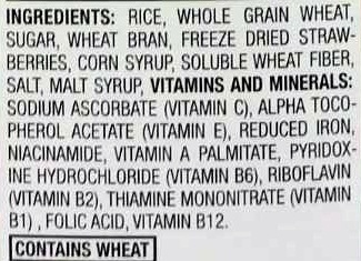 Crispy Flakes with Red Berries Cereal ingredients label