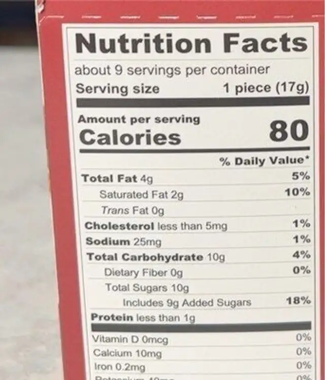 Nut & Berry Caramel nutrition facts table