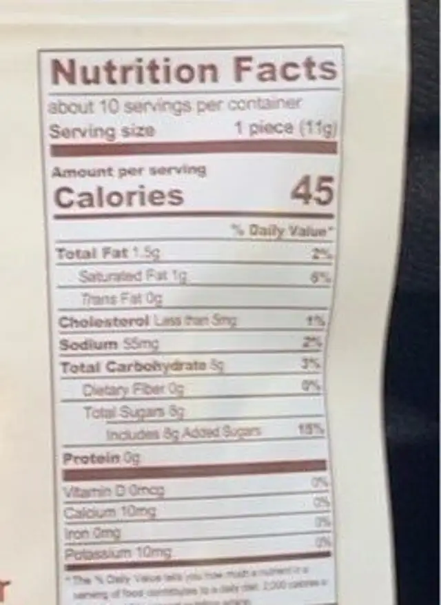 Pecan Caramel nutrition facts table