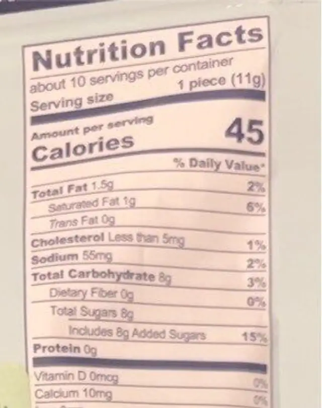 Vanilla Sea Salt nutrition facts table