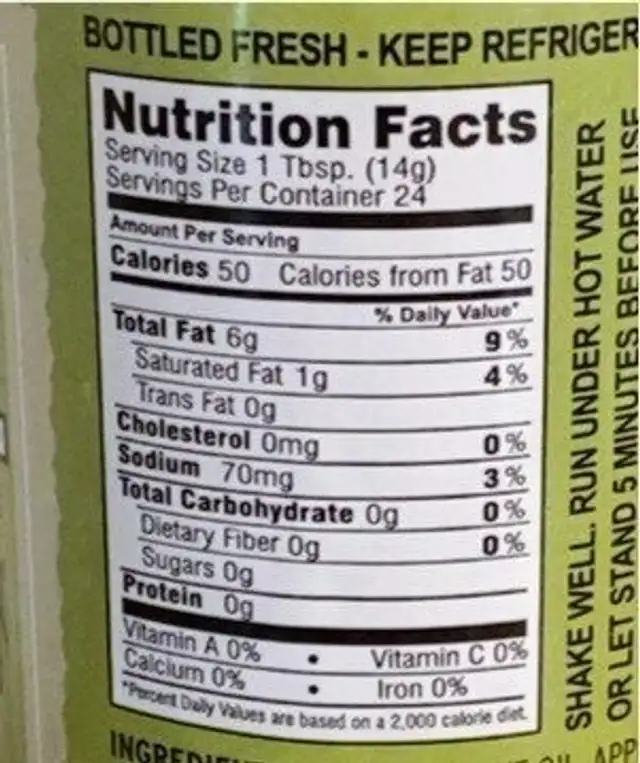 Lemon Garlic & Tarragon nutrition facts table