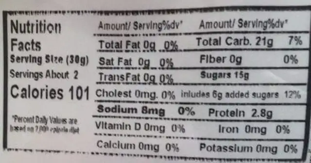 Sour Brite Crawlers nutrition facts table