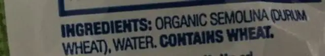 Pâtes ingredients label