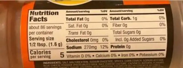 Buffalo seasoning nutrition facts table