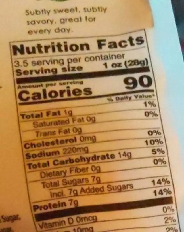 Vegan Jerky nutrition facts table