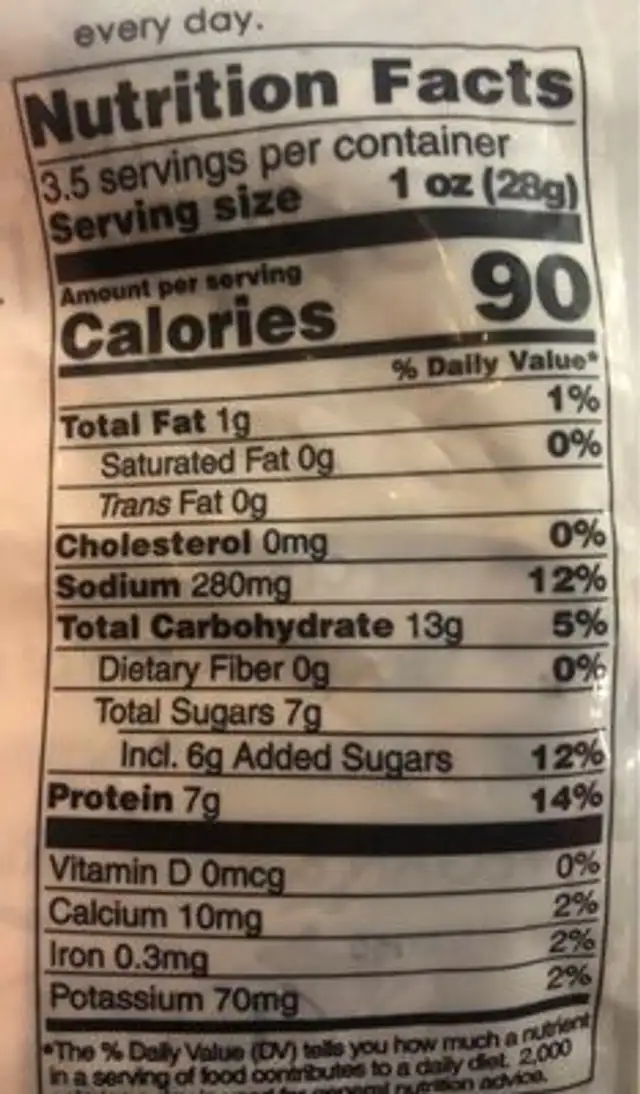 Vegan Jerky nutrition facts table