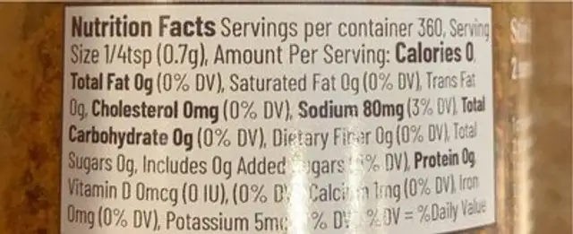 Sriracha seasoning nutrition facts table