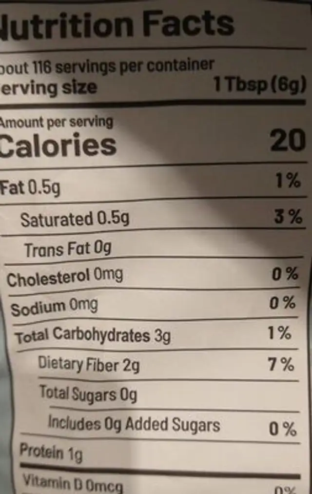 Gourmet Baking Cocoa nutrition facts table