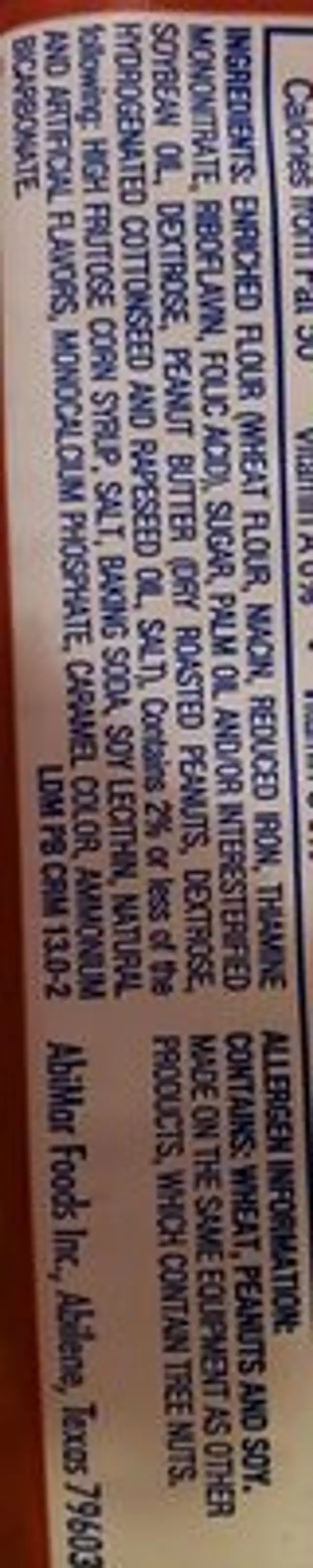Peanut butter creme cookies, peanut butter creme ingredients label