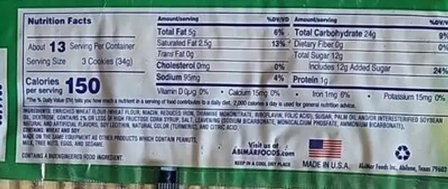Lemon creme cookies nutrition facts table