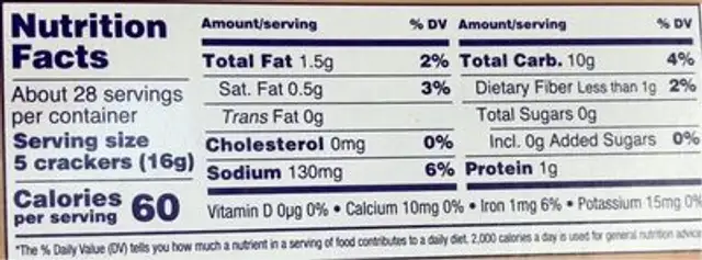 Tru Blu nutrition facts table