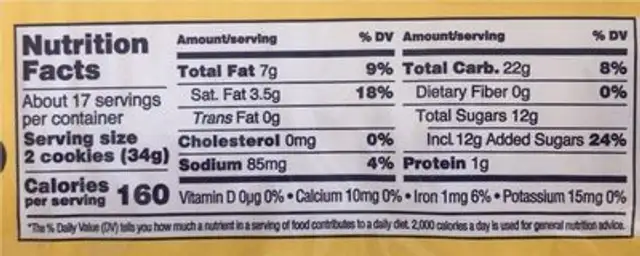 Sandwich Cremed Vanilla with Lemon Creme nutrition facts table