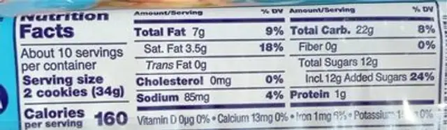 Tru blu vanilla sandwich cremes nutrition facts table