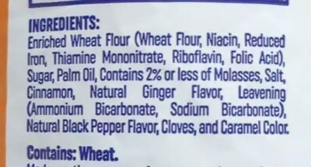 Old fashioned ginger snaps ingredients label