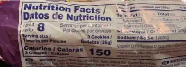 Iced Oatmeal Cookies nutrition facts table
