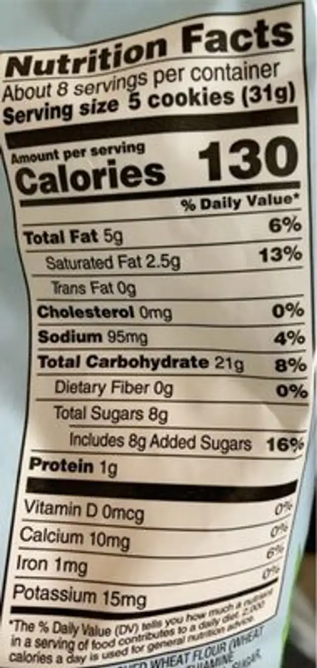Sprinkled shortbread cookies nutrition facts table