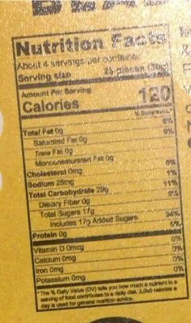 Satellite Wafers nutrition facts table