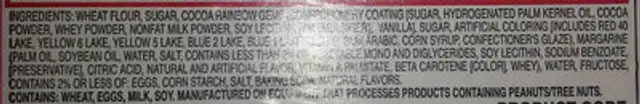 Mrs.Fields ingredients label
