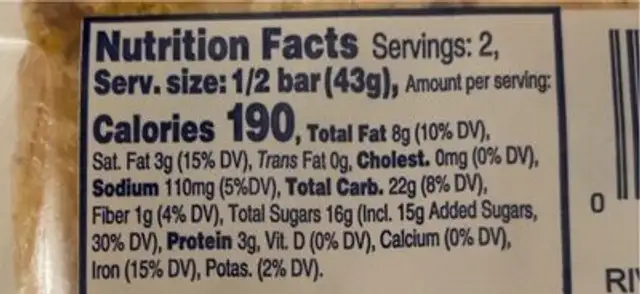 Peanut butter crispy bar nutrition facts table