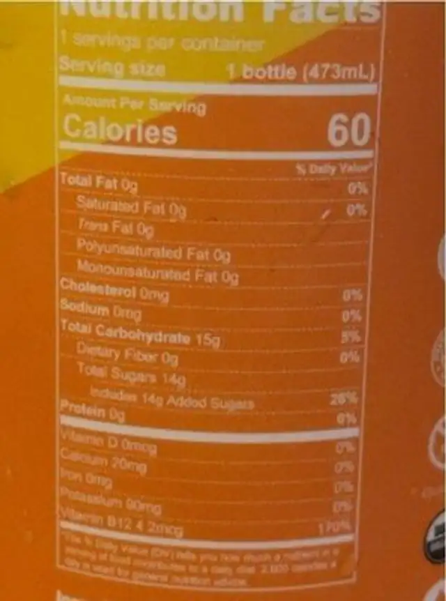 Orange Ginger Kombucha nutrition facts table